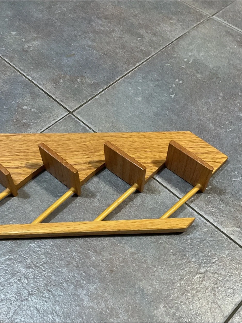 Wooden Wall Rack with Six Pegs - Honey Brown